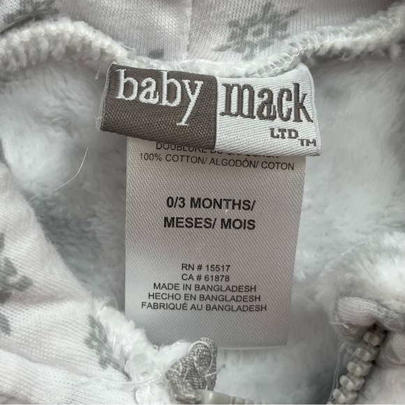 Baby Mack Super Soft Gender Neutral Fleece Footed Body Suit White Gray 0-3Month - Picture 2 of 5